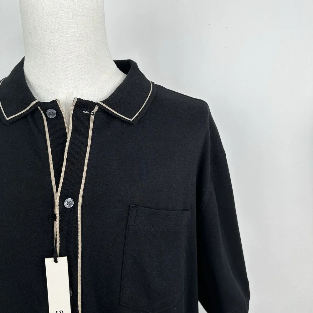 NWT Banana Republic Luxury Touch Shirt XXL TALL Black Tan Cotton‎ Polo Collar